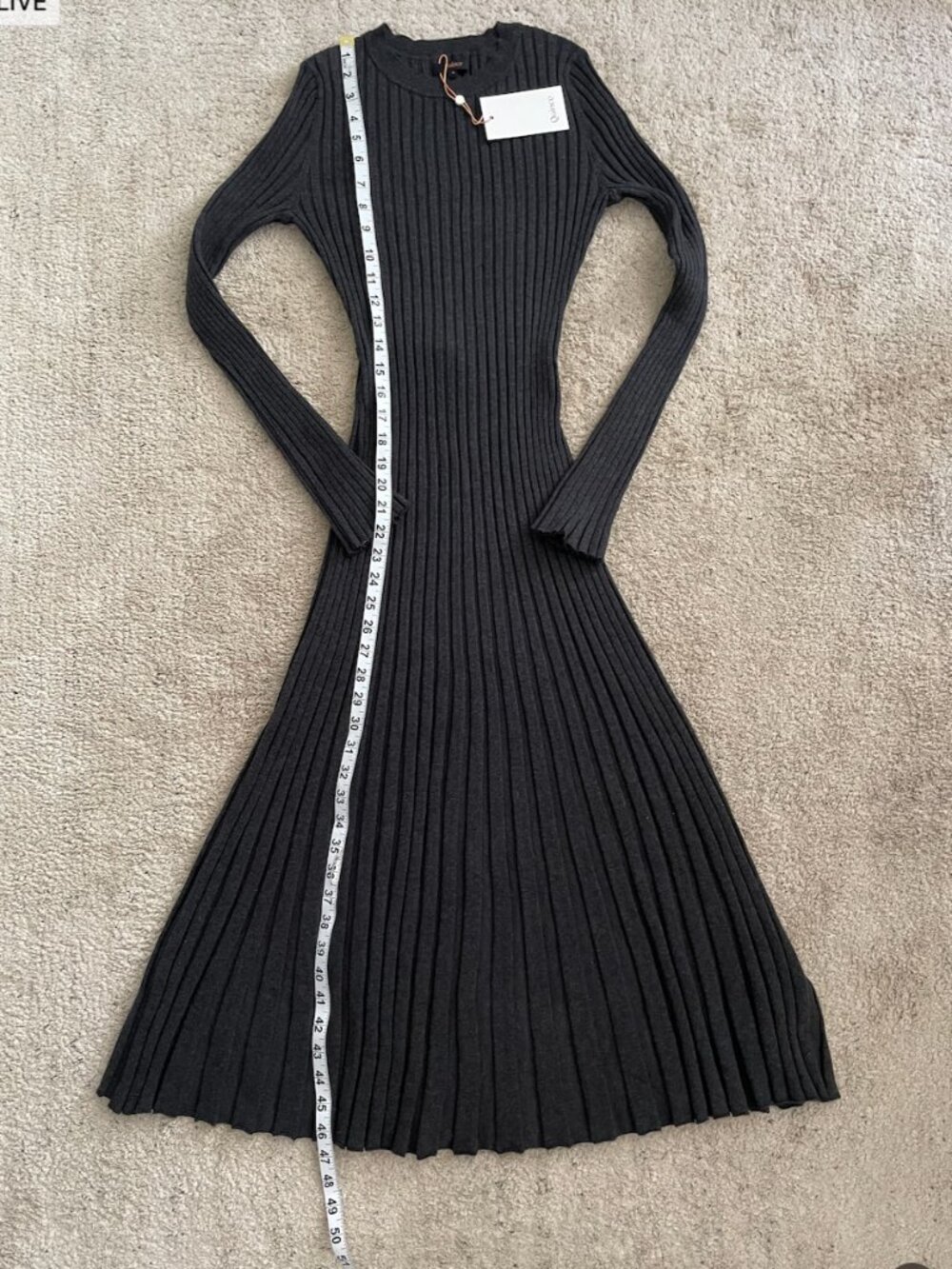 Quince Cotton Cashmere Ribbed Long Sleeve Crew Midi Dress NWT Size S Charcoal - Picture 12 of 15